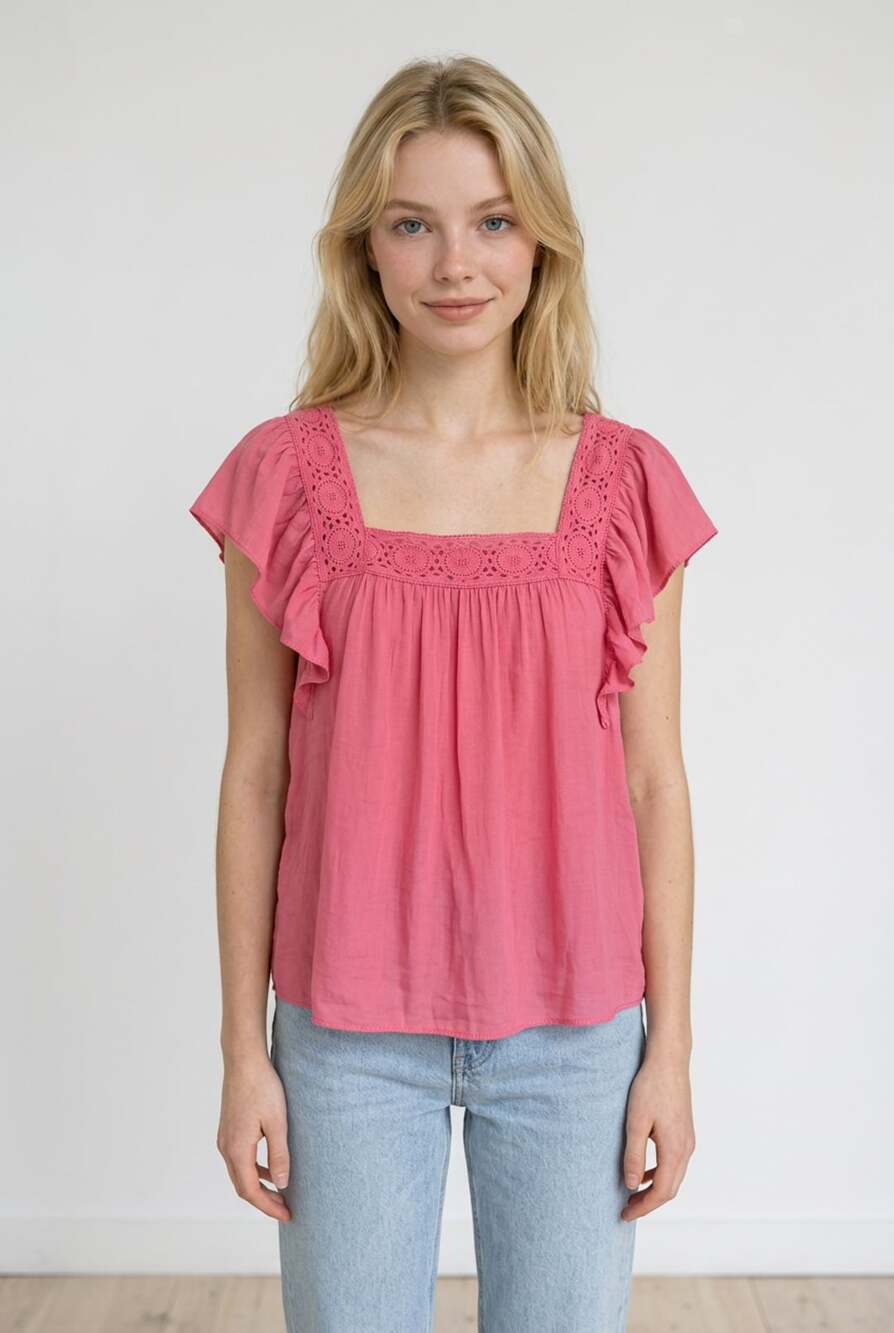 Joie Women's Flutter Sleeve Square Neck Eyelet Detail Top